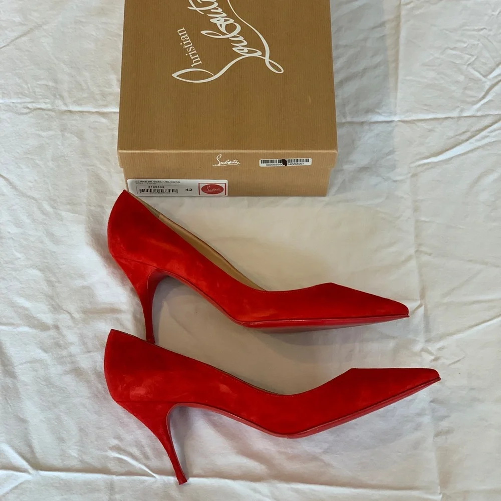 Christian Louboutin Clare Red Suede Veau Velours Pump, Size 42! - Picture 5 of 10
